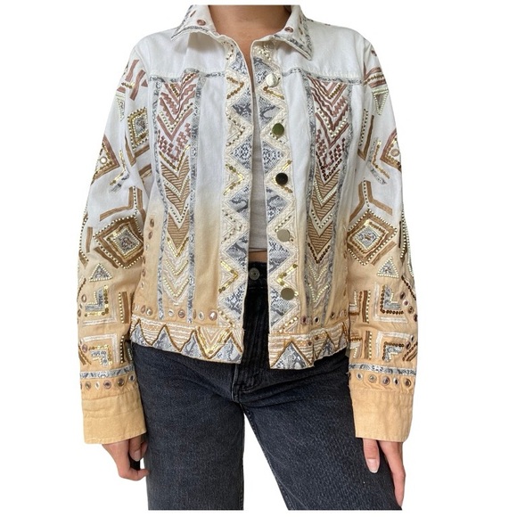 💫Boston Proper, multi-colored, abstract embroidered cotton jacket - Picture 1 of 6